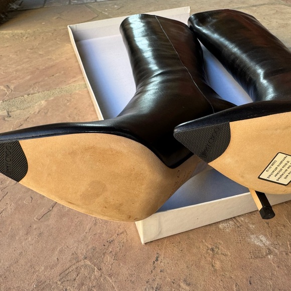 Jimmy Choo Black Leather Pointy-Toe Knee-High Boots - Picture 10 of 12